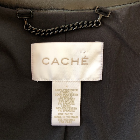 Cache Leather Trim Black Gold Jacket Blazer Size 4 - Picture 6 of 7